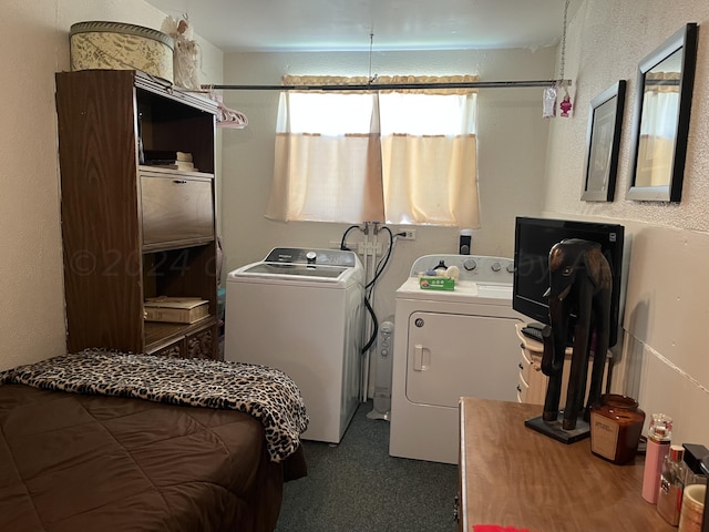 laundry area featuring washing machine and dryer and carpet