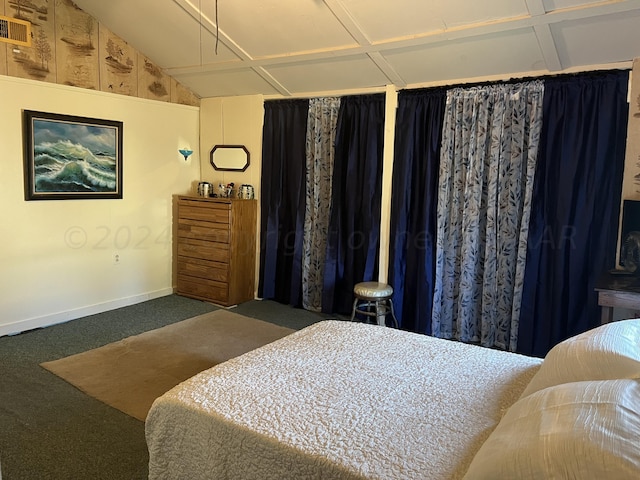 carpeted bedroom featuring coffered ceiling