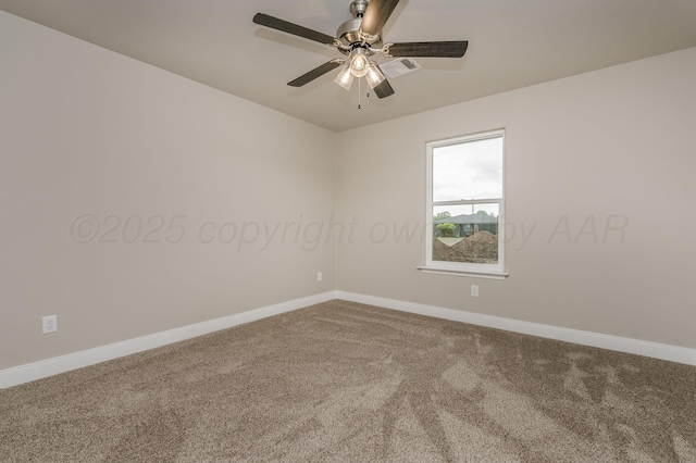 spare room with carpet flooring and ceiling fan