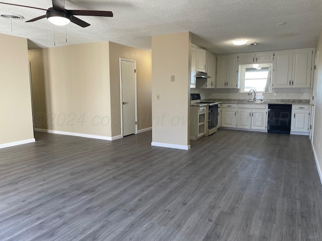 kitchen featuring white cabinetry, black dishwasher, and white gas stove