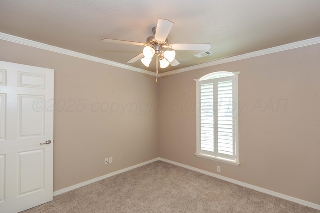 6703 Mosley St, Amarillo, TX 79119 - spare room with healthy amount of natural light, light colored carpet, ceiling fan, baseboards, and ornamental molding