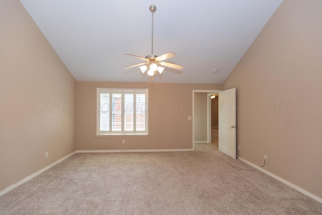 6703 Mosley St, Amarillo, TX 79119 - unfurnished room featuring vaulted ceiling, a ceiling fan, light carpet, and baseboards