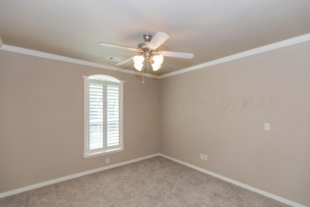 6703 Mosley St, Amarillo, TX 79119 - unfurnished room with a ceiling fan, baseboards, light carpet, and crown molding