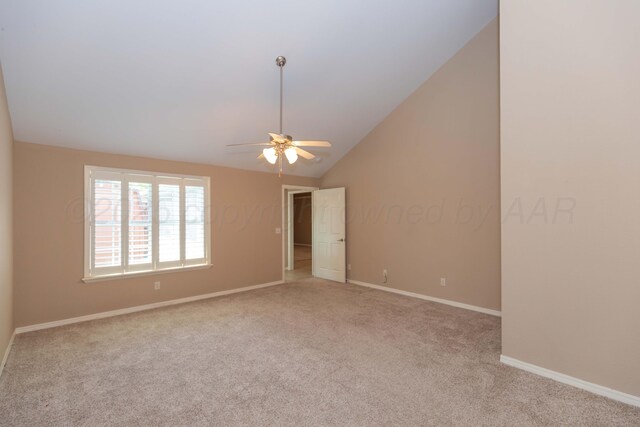 6703 Mosley St, Amarillo, TX 79119 - spare room with carpet flooring, lofted ceiling, a ceiling fan, and baseboards