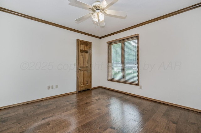 7502 Tripp Ave, Amarillo, TX 79121 - spare room featuring dark wood-type flooring, crown molding, and ceiling fan