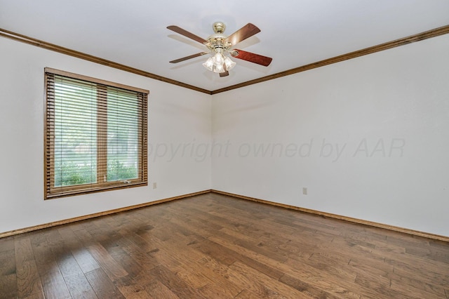 7502 Tripp Ave, Amarillo, TX 79121 - empty room featuring wood-type flooring, ornamental molding, and ceiling fan