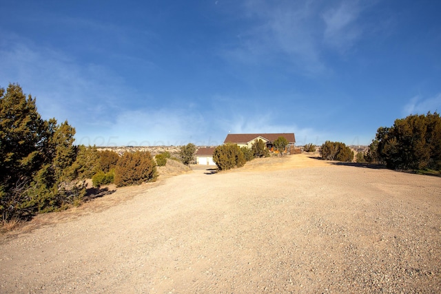 view of road with dirt driveway