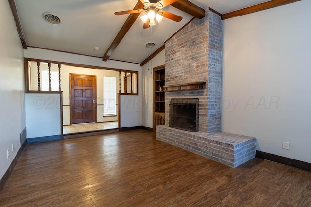5708 S Fannin St, Amarillo, TX 79110 - unfurnished living room featuring a fireplace, ceiling fan, and wood finished floors