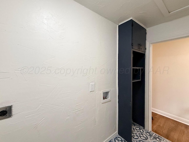 3201 S Grand St, Amarillo, TX 79103 - washroom featuring hookup for an electric dryer, washer hookup, attic access, and wood finished floors