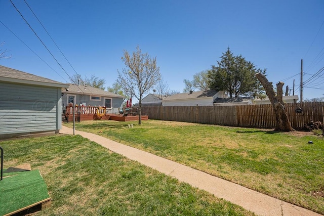 view of yard featuring a fenced backyard and a deck
