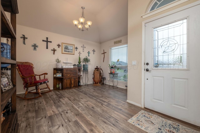 1405 SW 61st Ave, Amarillo, TX 79118 - entryway featuring a chandelier, lofted ceiling, and wood finished floors