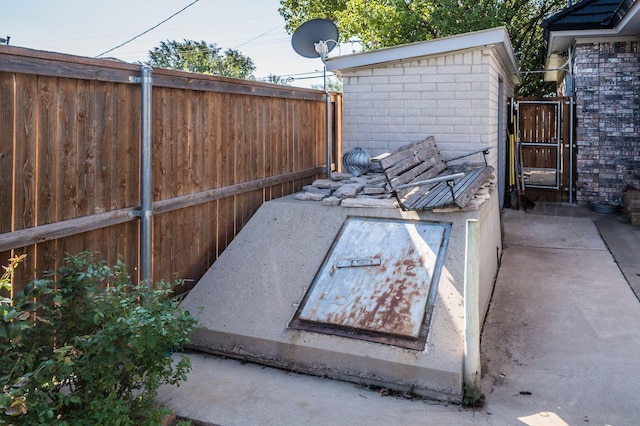 view of storm shelter