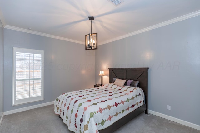 4511 Spartanburg Dr, Amarillo, TX 79119 - bedroom featuring ornamental molding, carpet floors, baseboards, and a chandelier