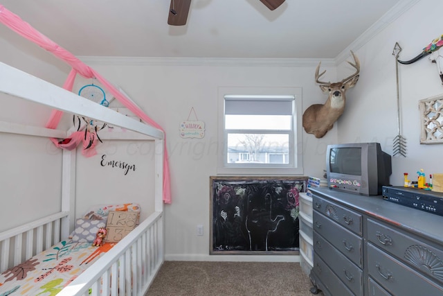 1102 Franklin Ave, Panhandle, TX 79068 - carpeted bedroom with ornamental molding and ceiling fan