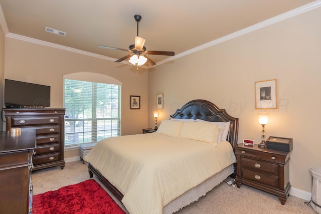 7409 Columbus Dr, Amarillo, TX 79118 - bedroom with ornamental molding, light colored carpet, and a ceiling fan