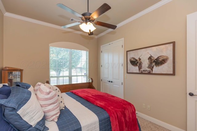 7409 Columbus Dr, Amarillo, TX 79118 - bedroom featuring ornamental molding, carpet, and a ceiling fan