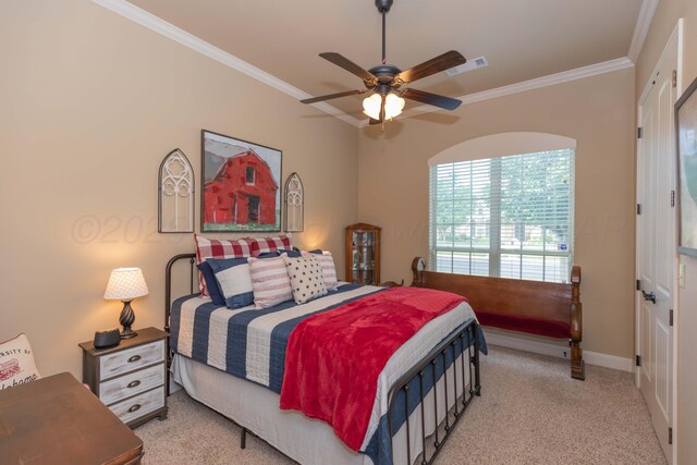 7409 Columbus Dr, Amarillo, TX 79118 - bedroom with crown molding, carpet, and a ceiling fan