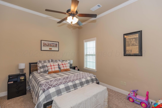 7409 Columbus Dr, Amarillo, TX 79118 - carpeted bedroom with ornamental molding and a ceiling fan