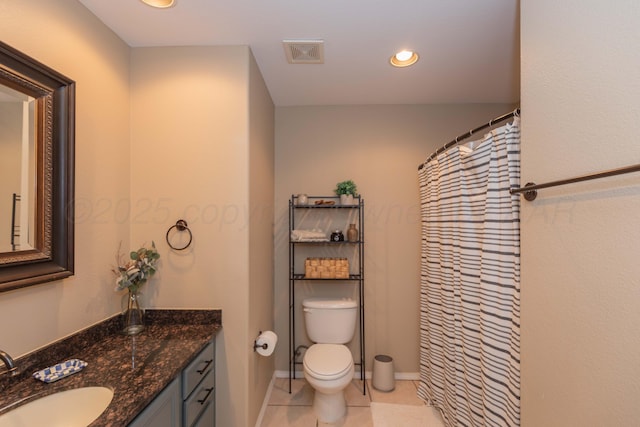 8507 Barstow Dr, Amarillo, TX 79118 - full bathroom featuring vanity, tile patterned floors, curtained shower, and recessed lighting