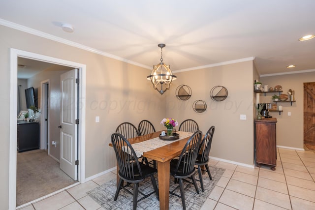 8507 Barstow Dr, Amarillo, TX 79118 - dining room featuring light tile patterned flooring, a chandelier, crown molding, and recessed lighting