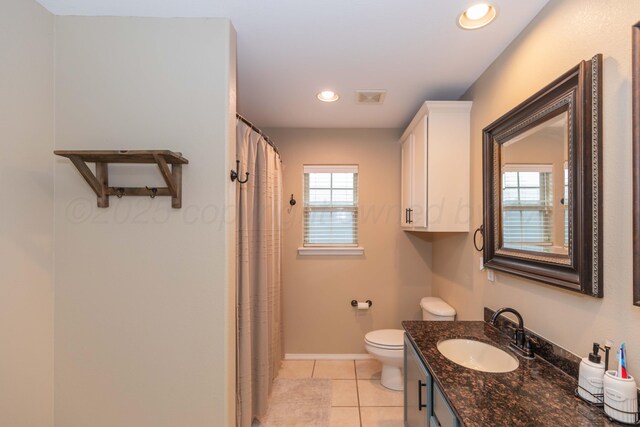 8507 Barstow Dr, Amarillo, TX 79118 - full bath with tile patterned floors, vanity, recessed lighting, and a shower with shower curtain