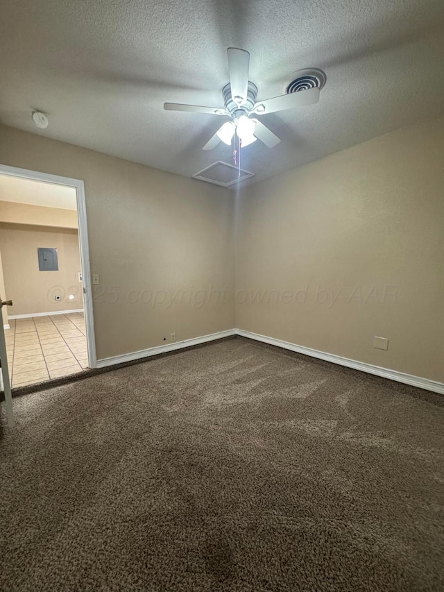 3101 Browning St, Amarillo, TX 79103 - spare room with carpet flooring, a ceiling fan, baseboards, a textured ceiling, and a smoke detector