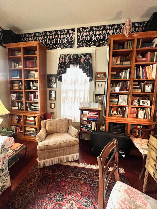 sitting room with dark hardwood / wood-style floors