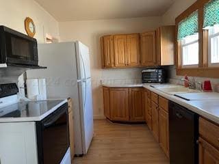 kitchen featuring light hardwood / wood-style floors, black appliances, and sink