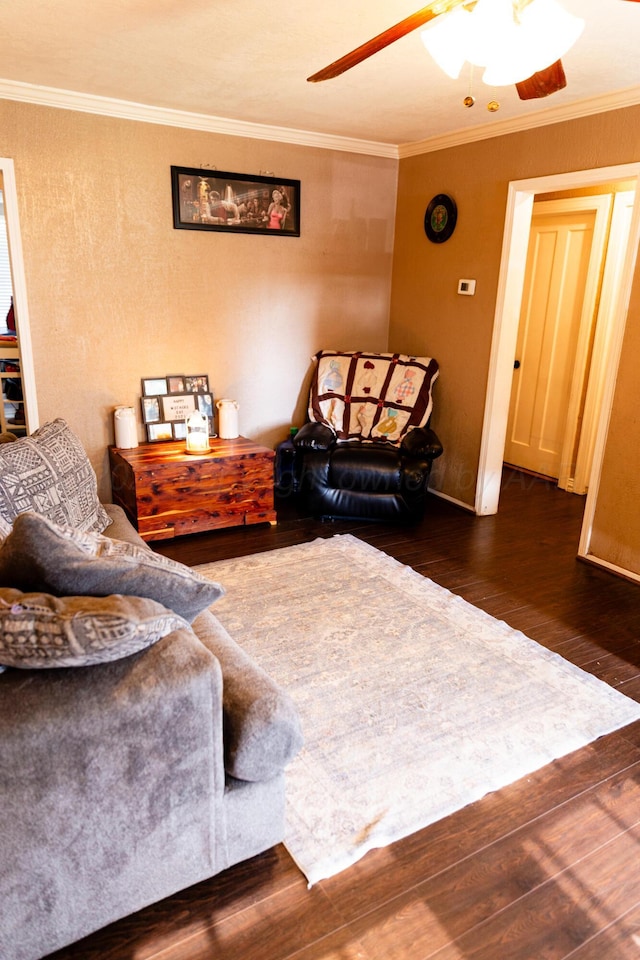 1611 S Palo Duro St, Amarillo, TX 79106 - living room with wood finished floors, crown molding, and ceiling fan