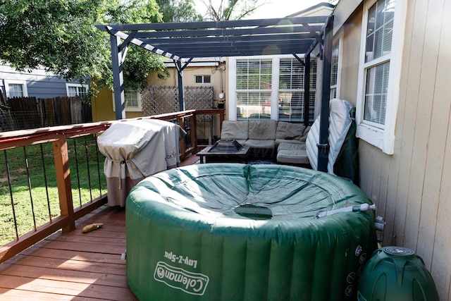 1611 S Palo Duro St, Amarillo, TX 79106 - wooden deck featuring a pergola, area for grilling, and outdoor lounge area
