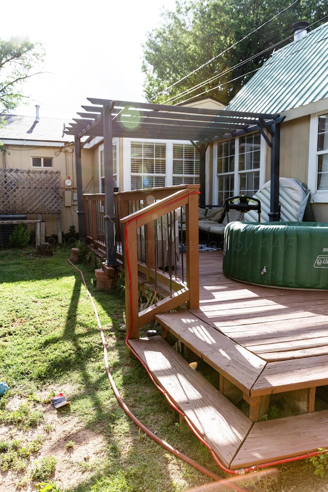1611 S Palo Duro St, Amarillo, TX 79106 - wooden deck featuring a pergola and a lawn