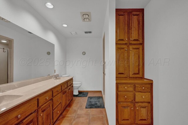25 Crenshaw St, Amarillo, TX 79124 - full bath with double vanity, recessed lighting, tile patterned flooring, and an enclosed shower