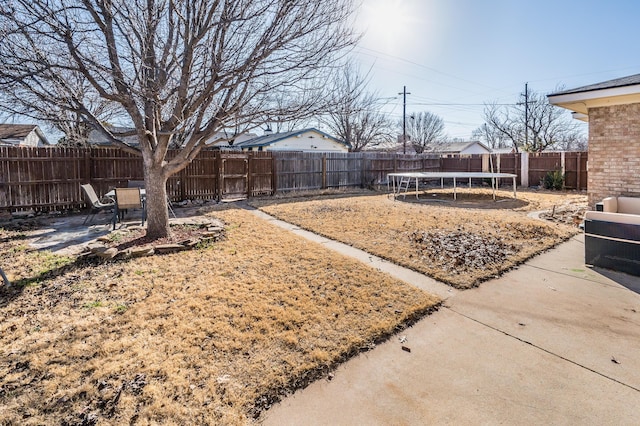 view of yard with a patio and a trampoline