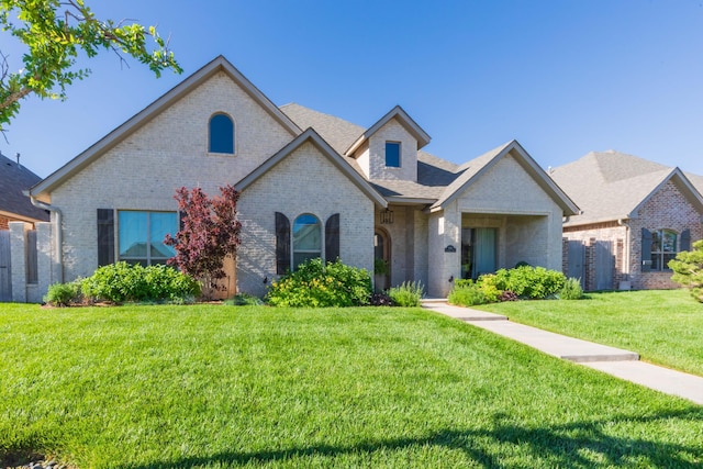 8363 S Continental Pkwy, Amarillo, TX 79119 - french country home featuring brick siding, a front yard, and roof with shingles