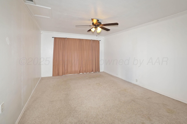 4116 Cimarron Ave, Amarillo, TX 79102 - unfurnished room featuring carpet floors, crown molding, a ceiling fan, and attic access