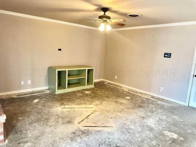 1207 Lee St, Borger, TX 79007 - spare room with a ceiling fan, ornamental molding, and baseboards