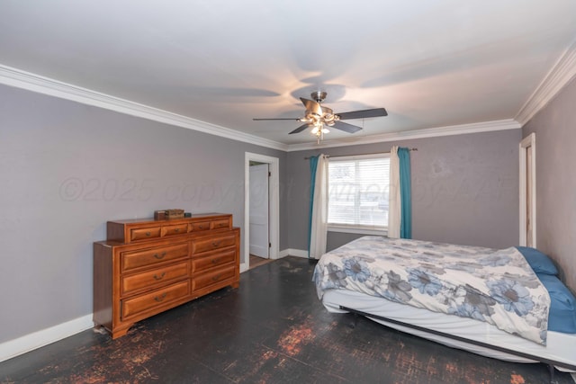 bedroom featuring crown molding and ceiling fan