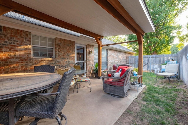 view of patio / terrace featuring a fenced backyard and outdoor dining space