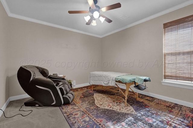 6905 Spring Cherry Ln, Amarillo, TX 79124 - living area with a ceiling fan, ornamental molding, and carpet