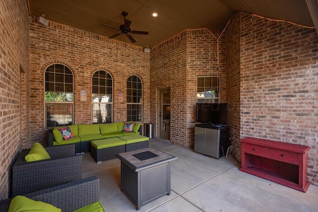 6905 Spring Cherry Ln, Amarillo, TX 79124 - view of patio / terrace with an outdoor living space with a fire pit and a ceiling fan