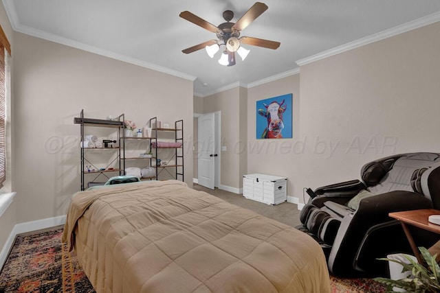 6905 Spring Cherry Ln, Amarillo, TX 79124 - carpeted bedroom with crown molding and a ceiling fan
