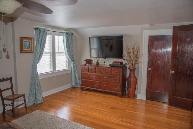 2122 S Hayden St, Amarillo, TX 79109 - bedroom with vaulted ceiling, light wood-type flooring, and ceiling fan