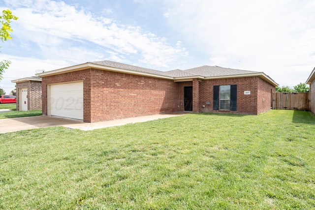 4607 Gloster St, Amarillo, TX 79118 - ranch-style home with driveway, a garage, brick siding, fence, and a front lawn