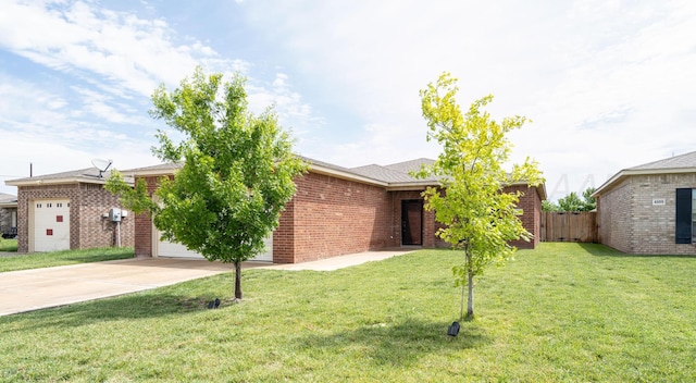 4607 Gloster St, Amarillo, TX 79118 - ranch-style house with driveway, brick siding, fence, a front lawn, and an attached garage