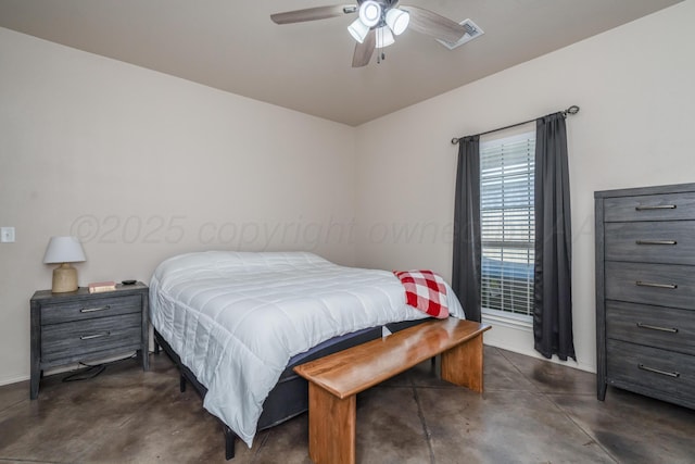 4607 Gloster St, Amarillo, TX 79118 - bedroom featuring baseboards, a ceiling fan, concrete flooring, and visible vents