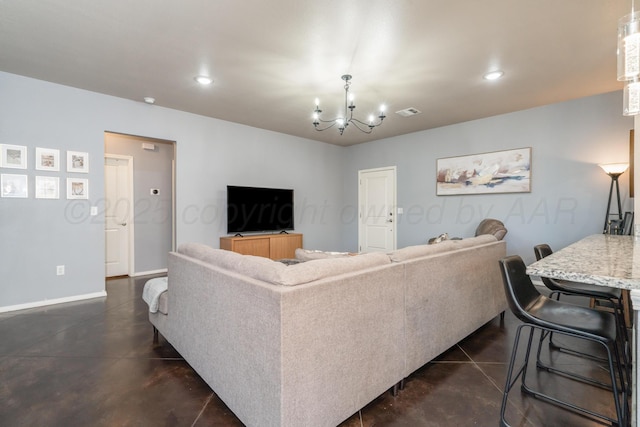 4607 Gloster St, Amarillo, TX 79118 - living area with recessed lighting, baseboards, an inviting chandelier, and visible vents
