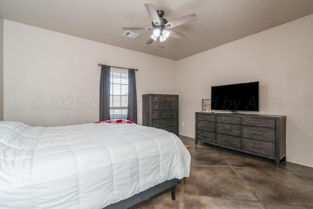 4607 Gloster St, Amarillo, TX 79118 - bedroom with concrete flooring, ceiling fan, and visible vents