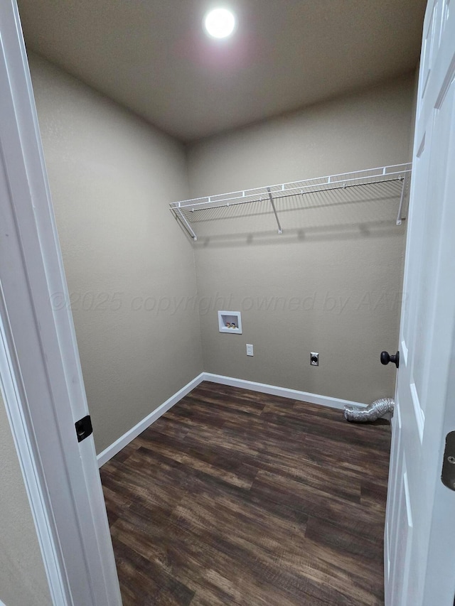 washroom featuring dark hardwood / wood-style flooring and hookup for a washing machine