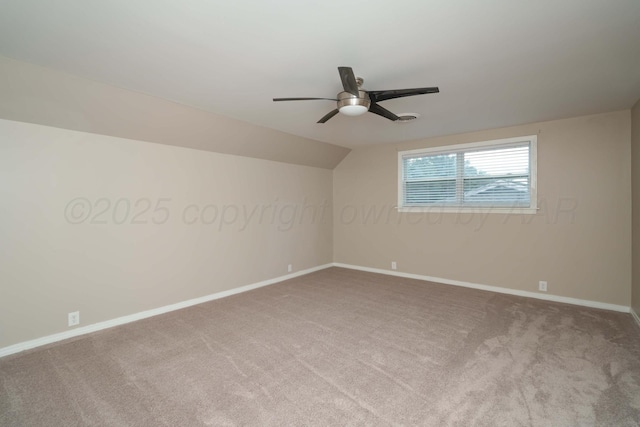 3408 Hawthorne Dr, Amarillo, TX 79109 - additional living space with ceiling fan, carpet, vaulted ceiling, and baseboards