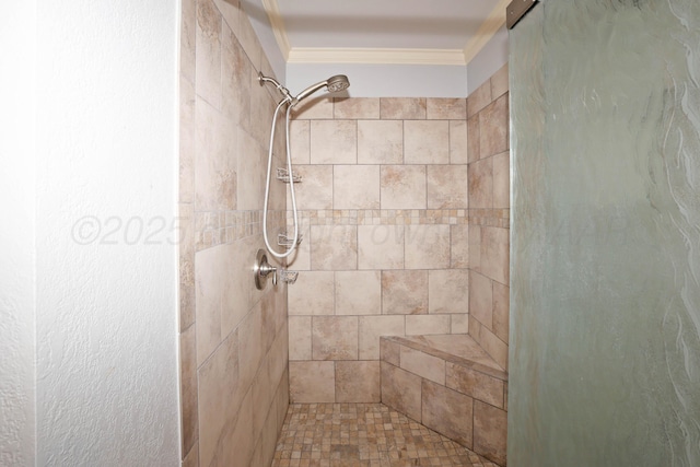 7501 Countryside Dr, Amarillo, TX 79119 - full bathroom featuring crown molding and a tile shower